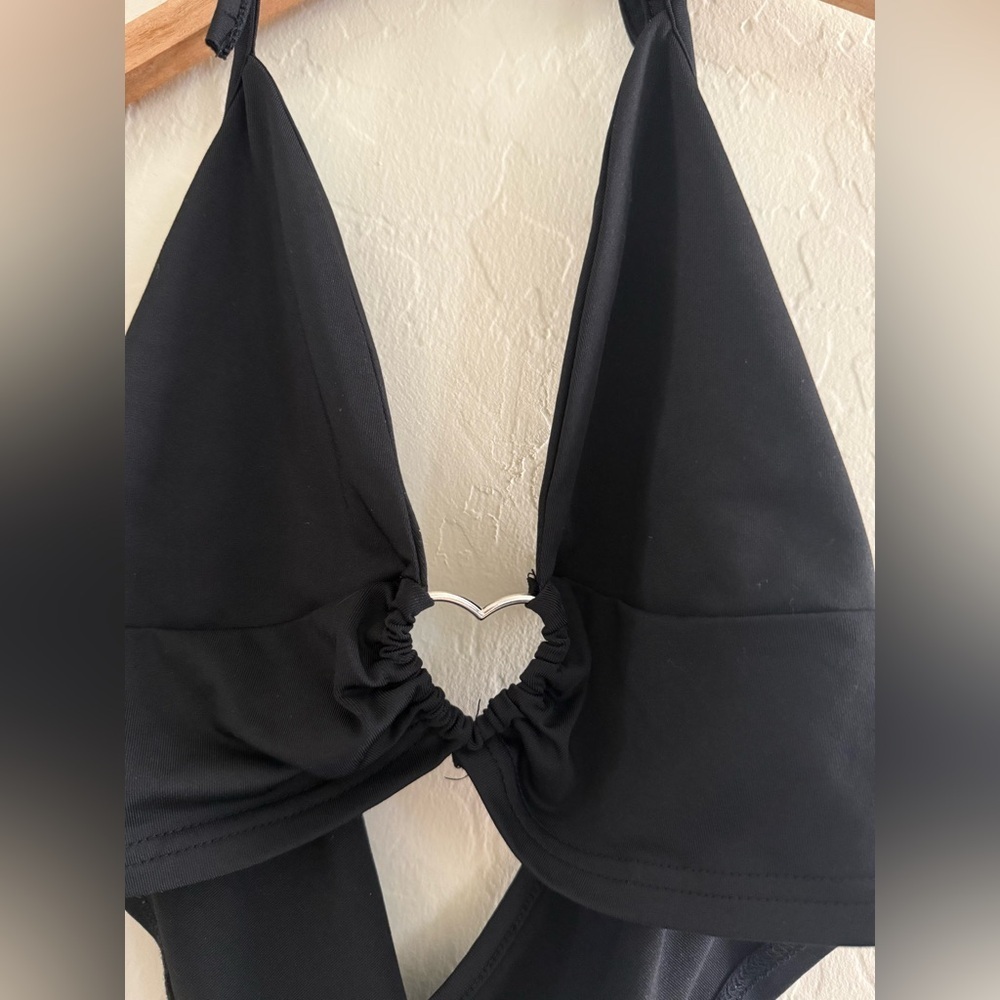 Black Halter Top with Heart Detail - Picture 2 of 3
